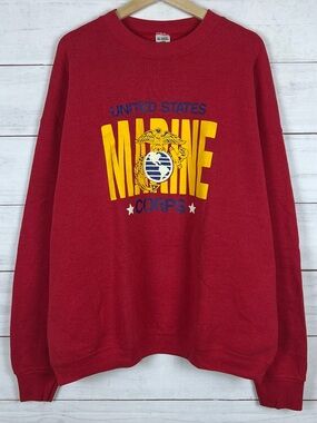 Vtg 90s Mens XXL Red USMC Marine Corps Made In USA Sweatshirt